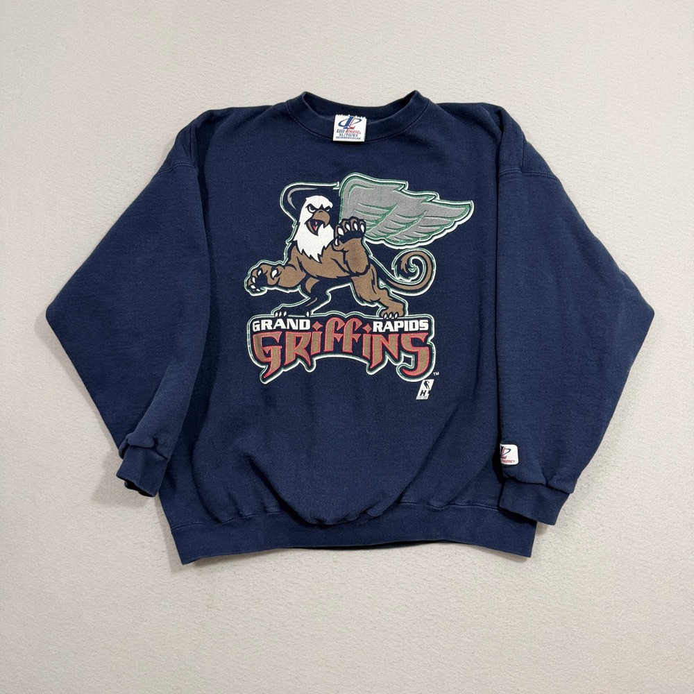 Vintage Logo Athletic Sweatshirt Mens XL Blue Grand Rapids Griffins Hockey 90s